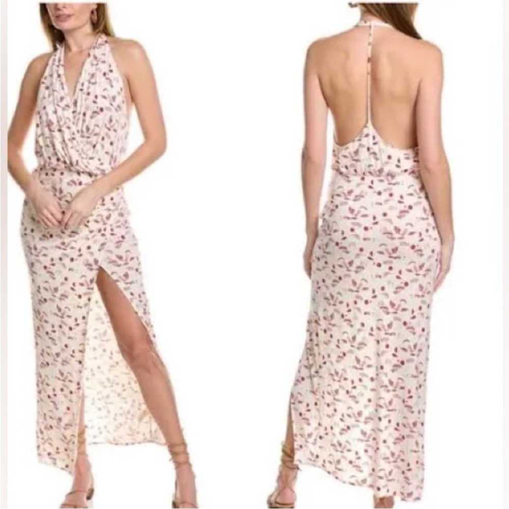 Free People Small Daria Graphic Maxi Dress Front Slit Open Back Ivory Combo NWT